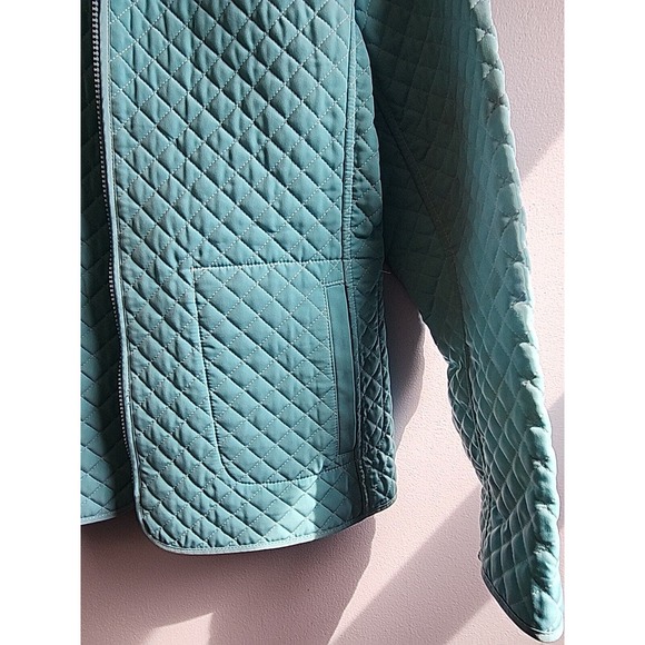 ESPRIT Diamond Quilted Reversible Jacket Teal Blue Floral Print Pockets Retro S - Picture 3 of 7